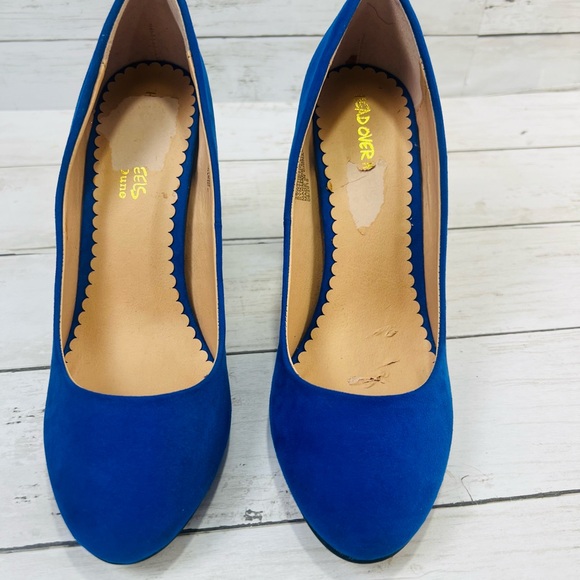 Womens Blue HEAD OVER HEELS by DUNE ARISTA Gold Trim Block Heels  Size 7M - Picture 6 of 14